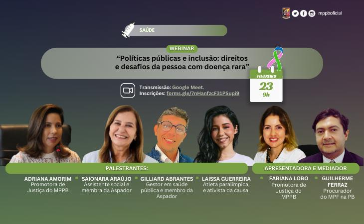 Inscrições abertas: MPPB promove webinar sobre inclusão de pessoas com doenças raras