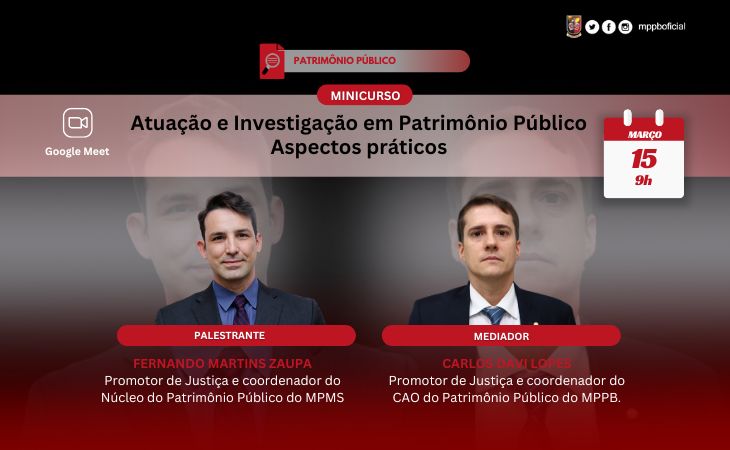 MP inscreve para minicurso “Atuação e Investigação em Patrimônio Público”