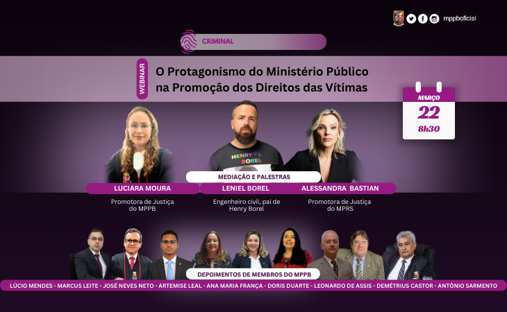 MPPB promoverá webinar sobre direitos das vítimas