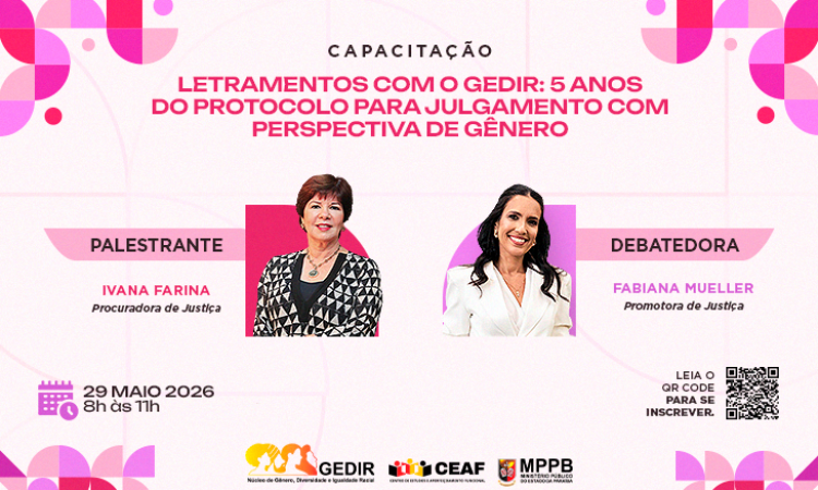 Letramento do Gedir abordará protocolo para julgamento com perspectiva de gênero; inscrições abertas