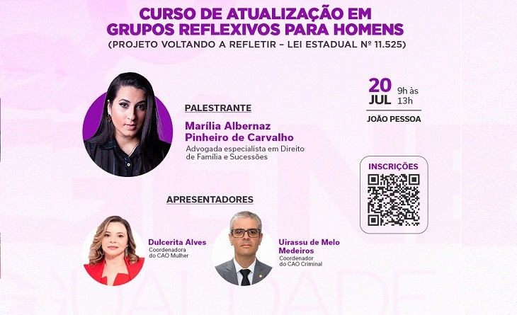 Voltando a Refletir: MPPB promove curso de atualização sobre grupos reflexivos para homens